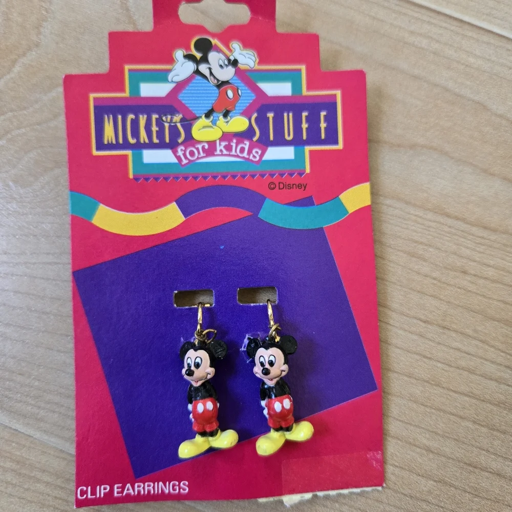 Vintage Y2K Disney Mickey Mouse kids clip on earrings, new in package